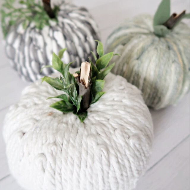 Dollar Tree Mop Pumpkins, an inexpensive yarn pumpkin craft