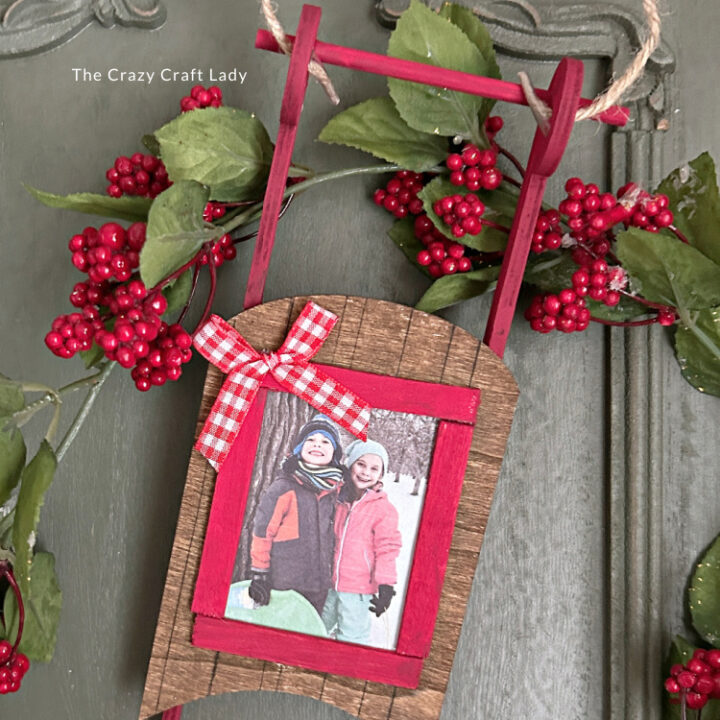 DIY sled Christmas ornament with family photo