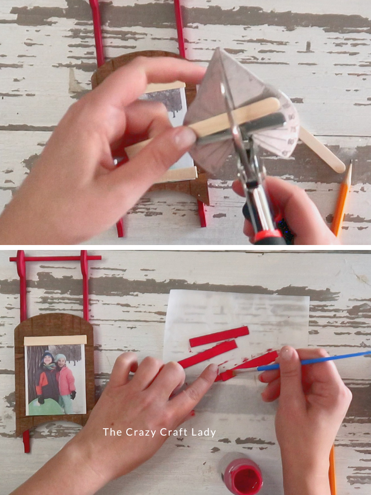 cut 4 popsicle sticks pieces and paint red