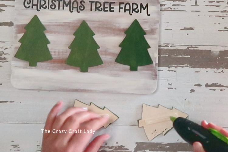 hot glue wood trees to board