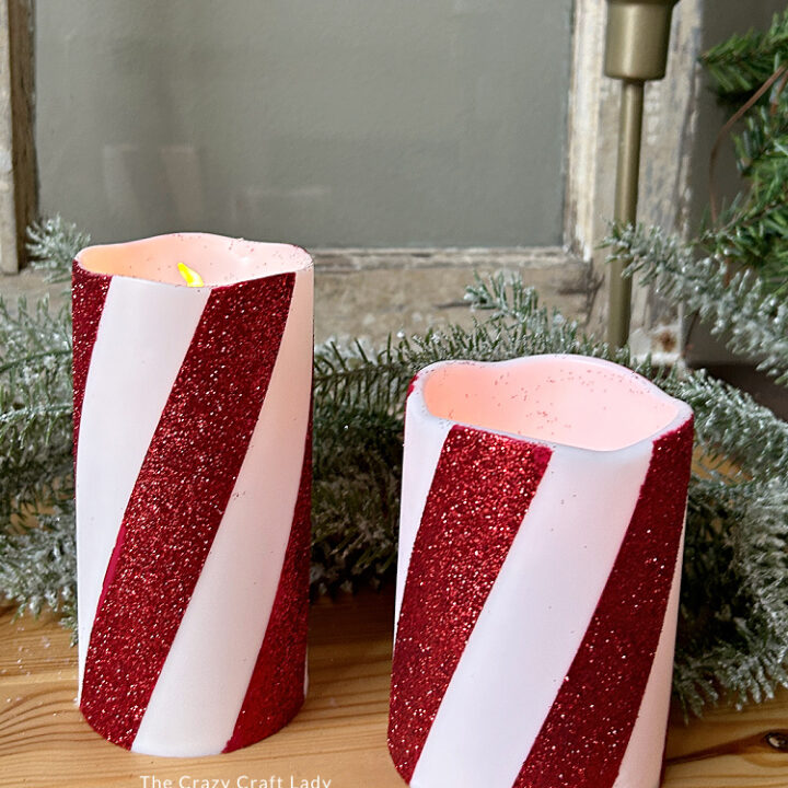 DIY Glitter Candy Cane Stripe Candles