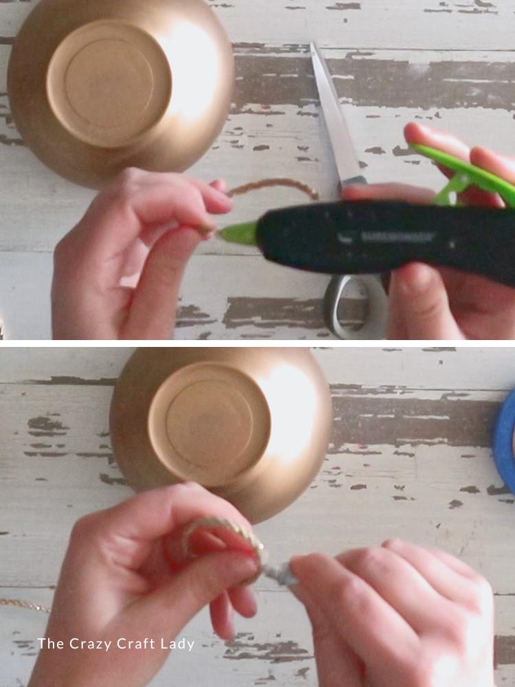 hot glue small rope loop ornament hanger