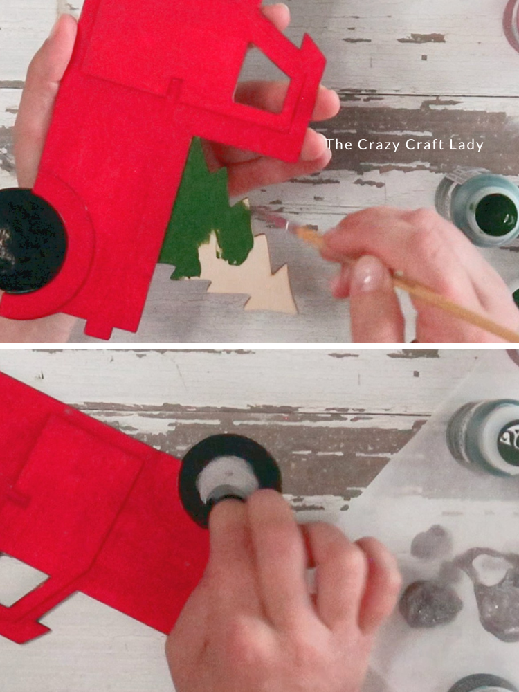 paint tree green and tire centers silver