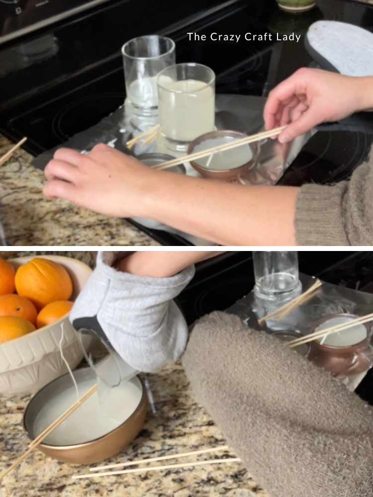 set wicks in place with bamboo skewers