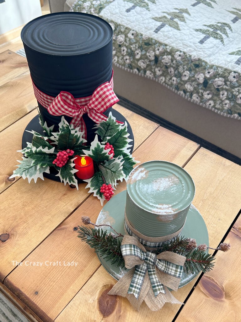 Black and Green snowman top hat tin can crafts