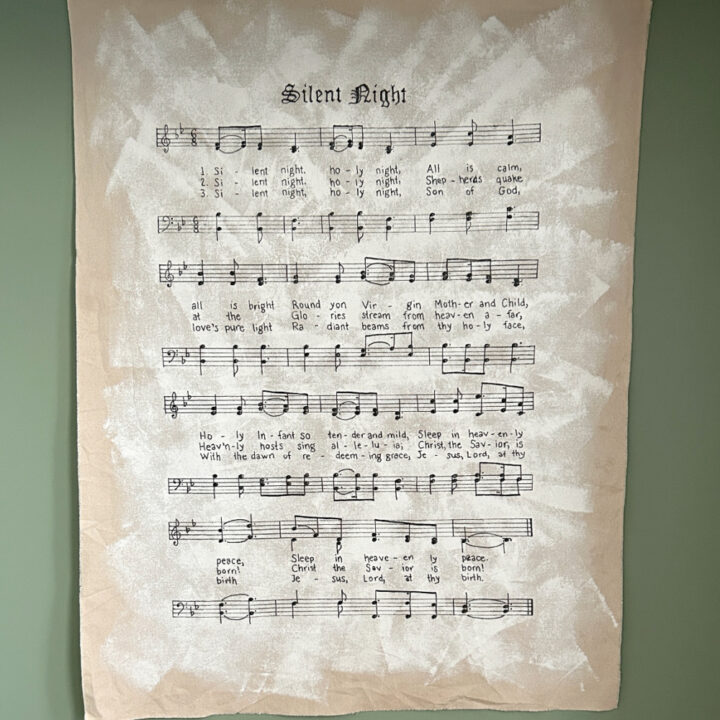 Hand Painted Silent Night Sheet Music Fabric Wall Hanging