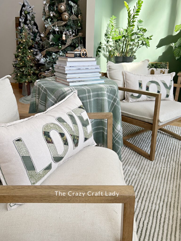 LOVE and JOY Reverse Applique Dropcloth Pillow Covers