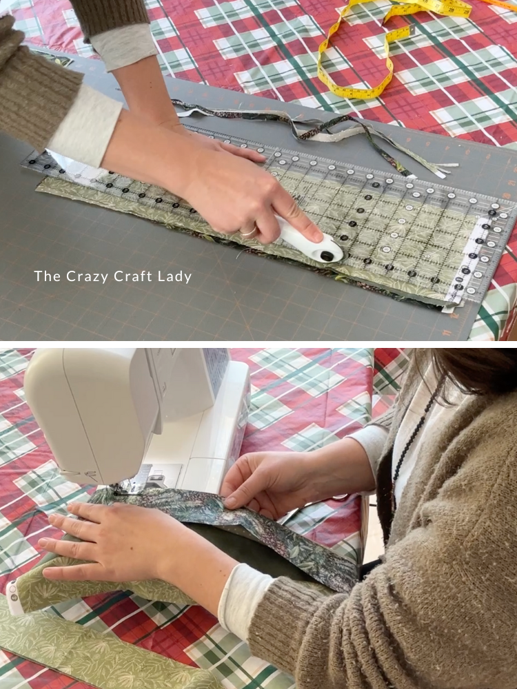 cut fabric strips and sew together