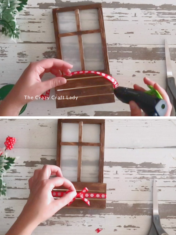 embellish mini wood crate with ribbon and bow