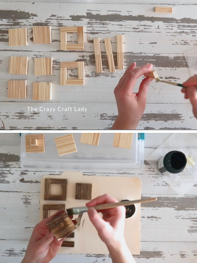 glue and stain jenga block pieces