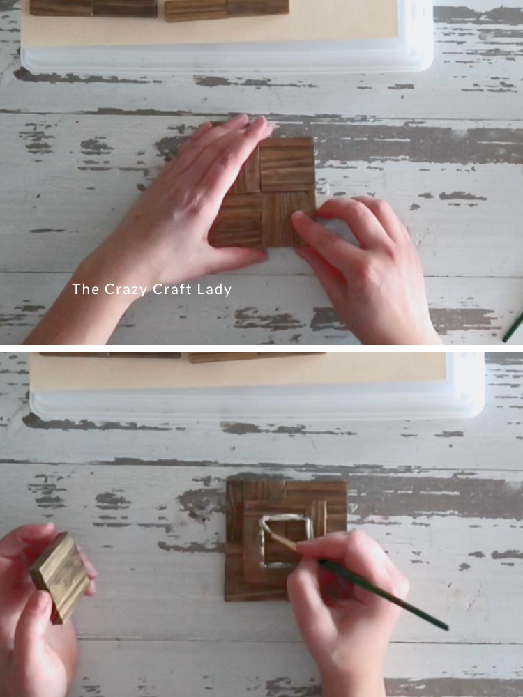 glue together stained jenga block pieces