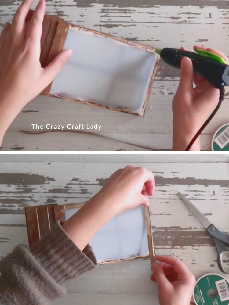 hot glue cutting mat piece to back of window frame