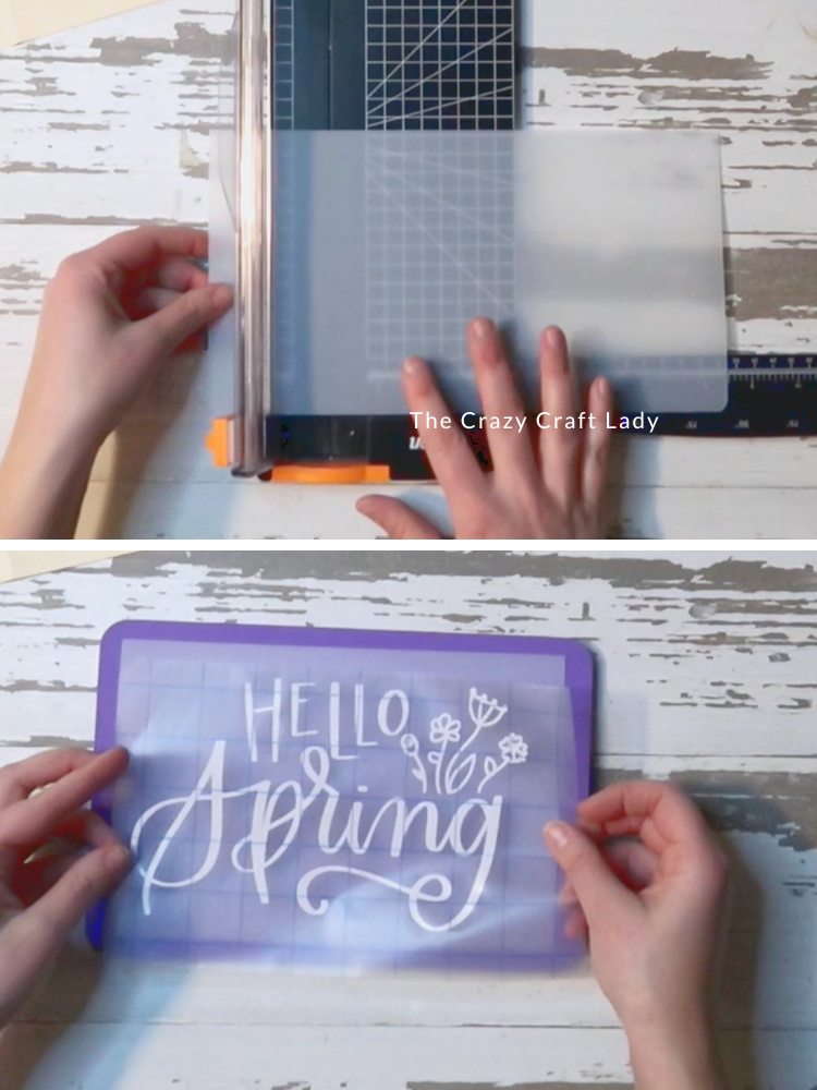 trim cutting mat piece and add cut vinyl letters