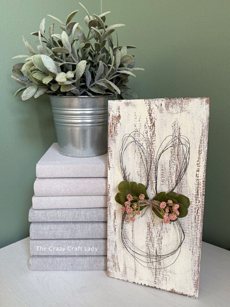 Wire Easter Bunny on a Chippy Paint Finish Sign