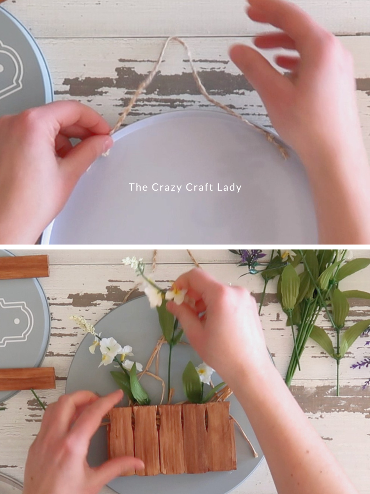 add twine hanger and faux florals