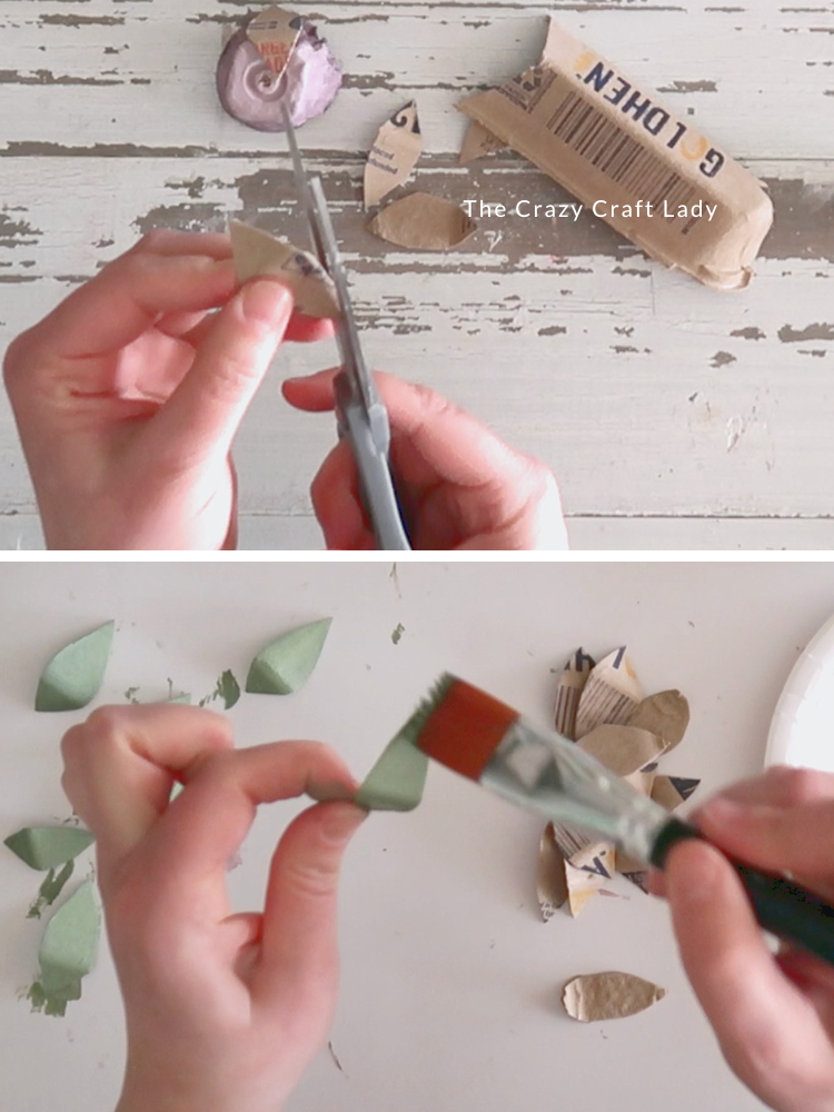 cut cardboard leaves and paint green