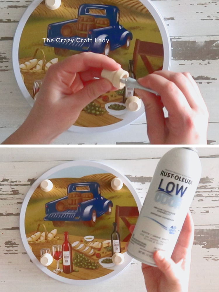 glue wood feet to burner cover and spray paint white