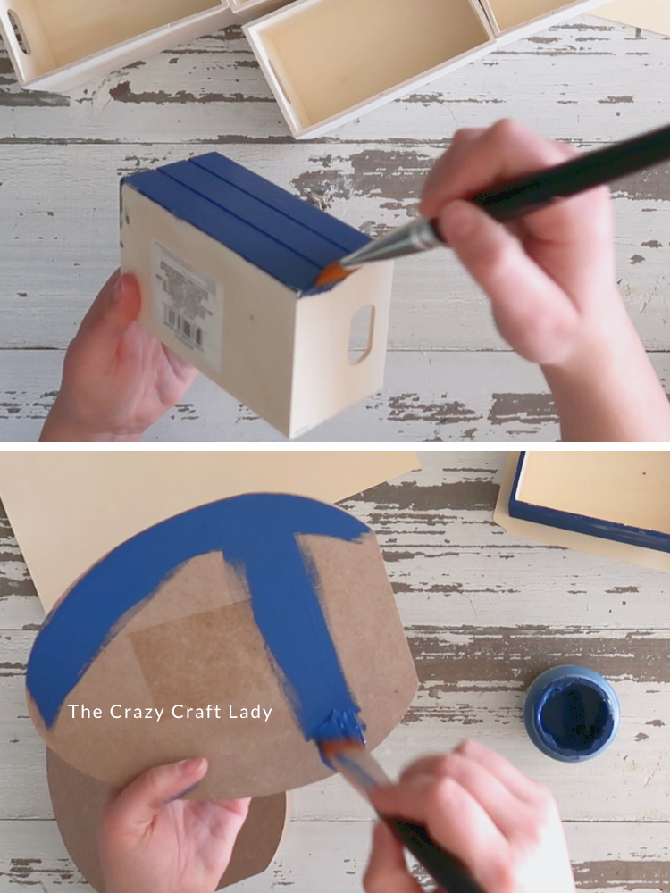 paint mini crates and egg cutouts navy
