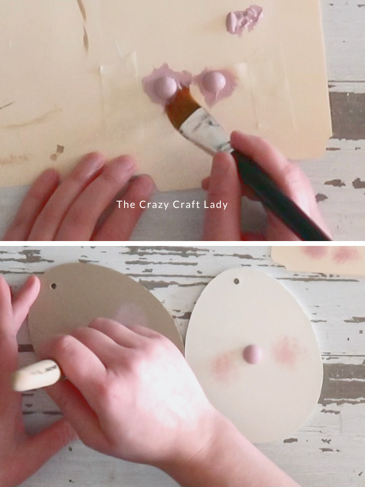 paint wood half ball noses and cheeks with pink paint