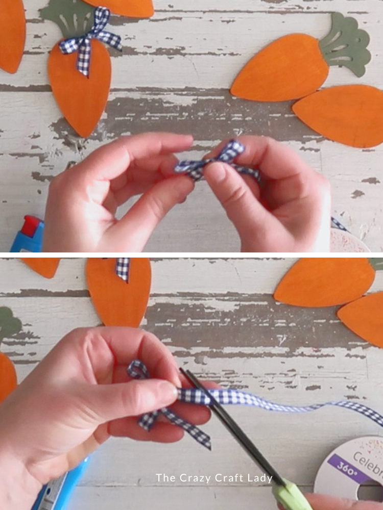 tie ribbon bows and cut at 45 degree angle