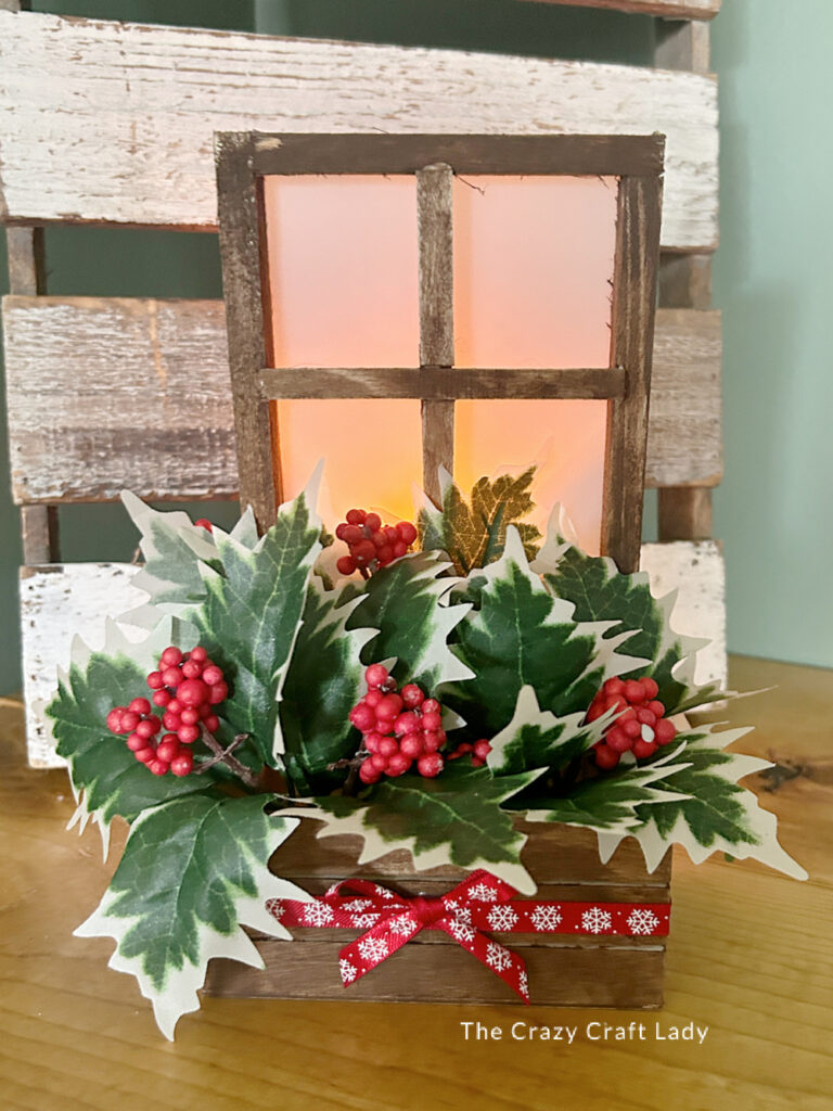 winter mini wood crate and frosted window craft