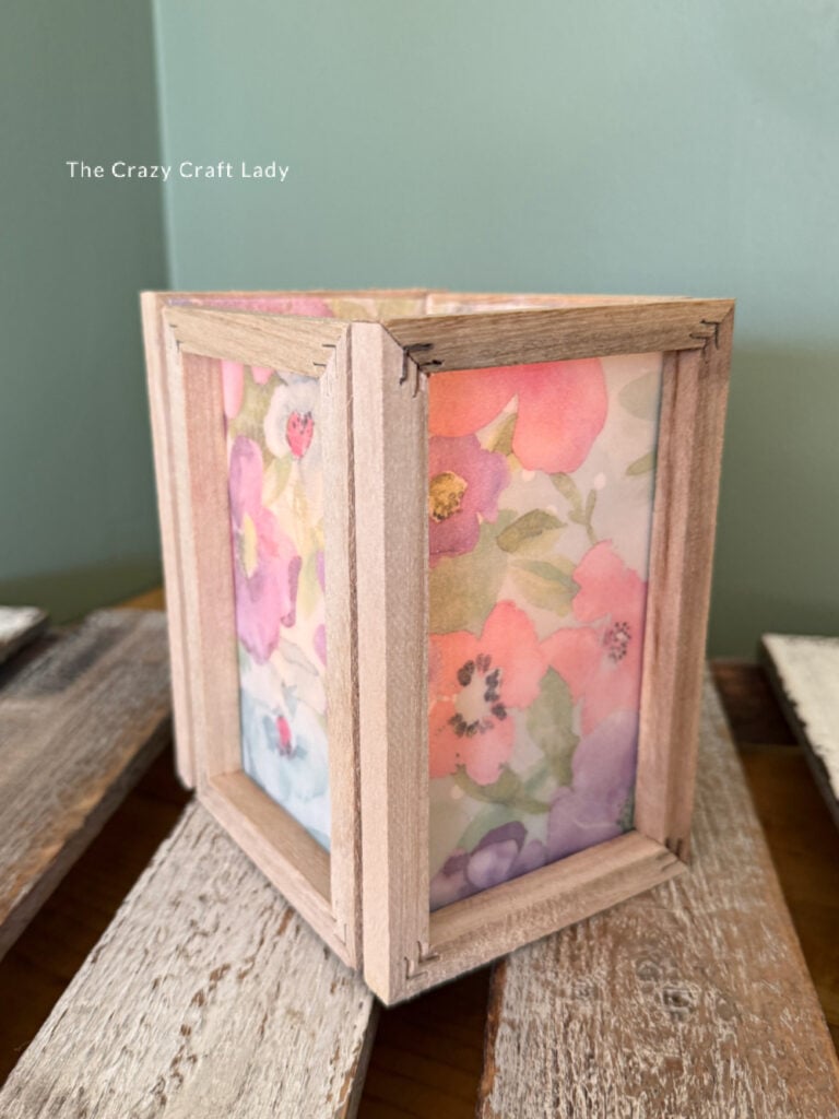 DIY unfinished wood and frosted floral lantern