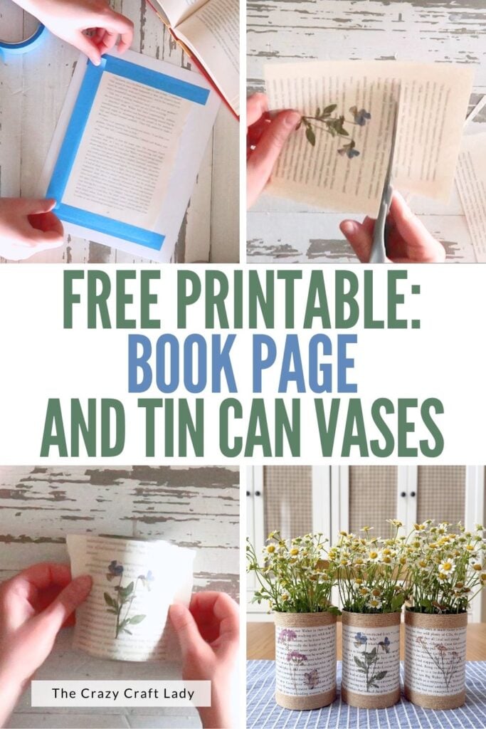 Free Printable for Book Page and Tin Can Vases