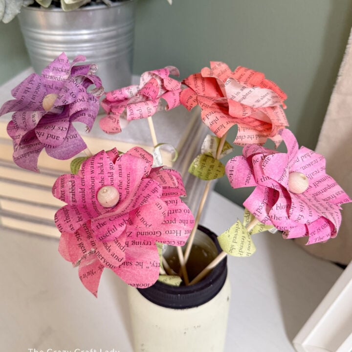 Pink Watercolor Painted Paper Flowers from Upcycled Book Pages