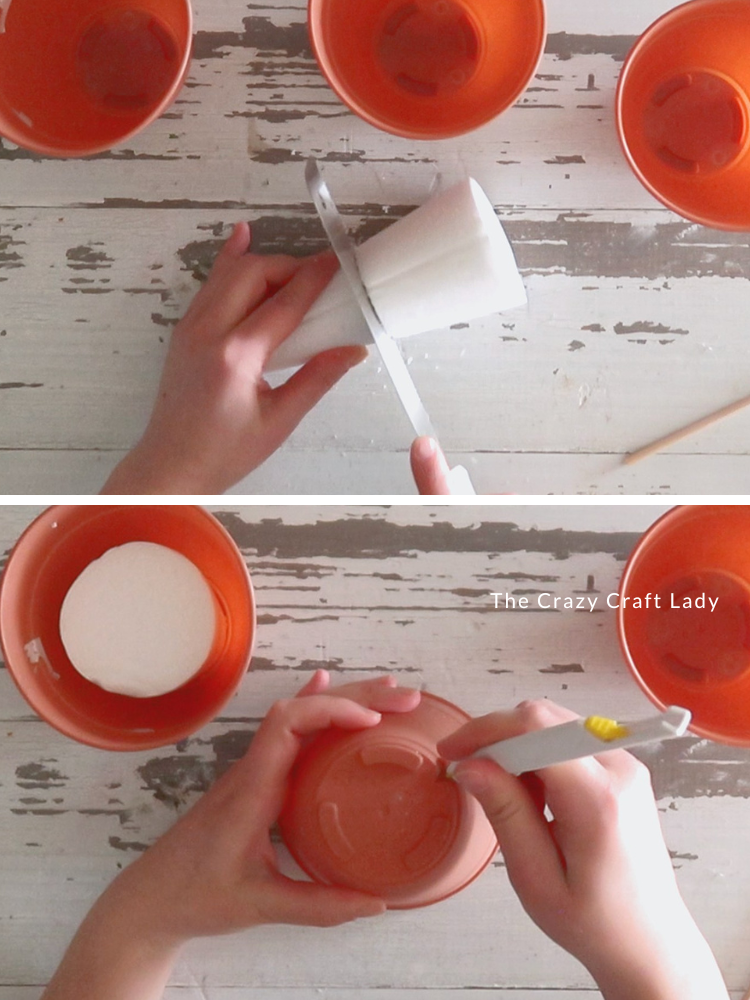 cut foam cones and poke holes in two pots