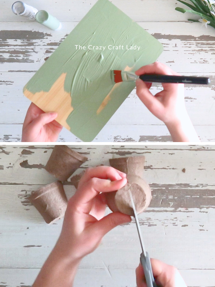 paint cutting board green and cut pots in half