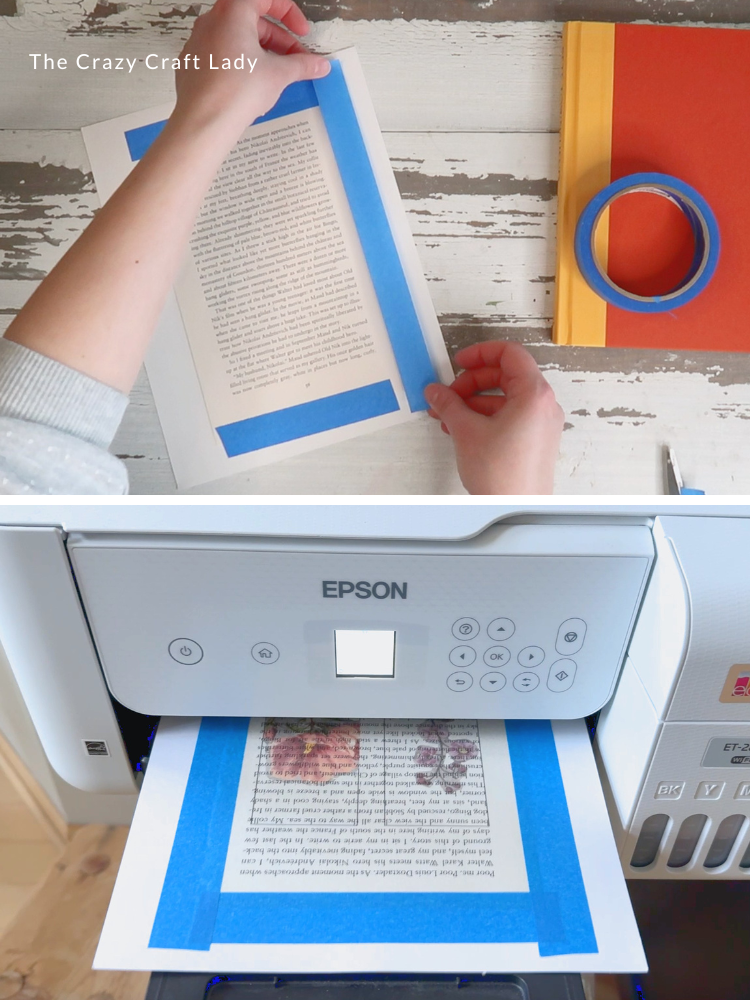 prep book page with tape and run through printer