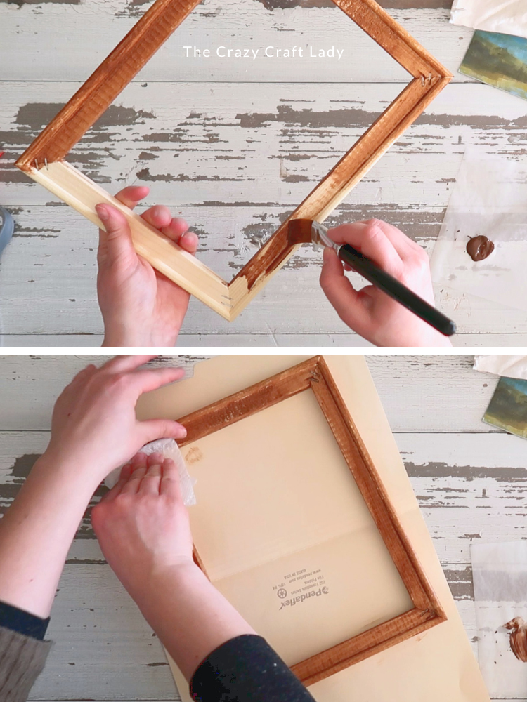 stain wood frame and wipe away excess