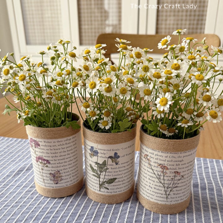 vintage flower and book page tin can vases