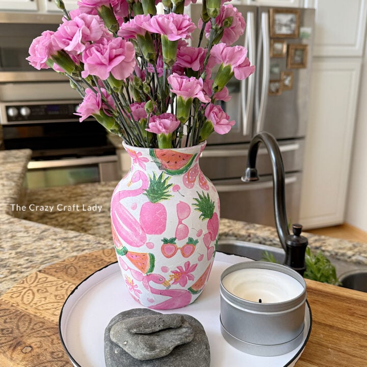 Pink and Green Summer Decoupage Vase