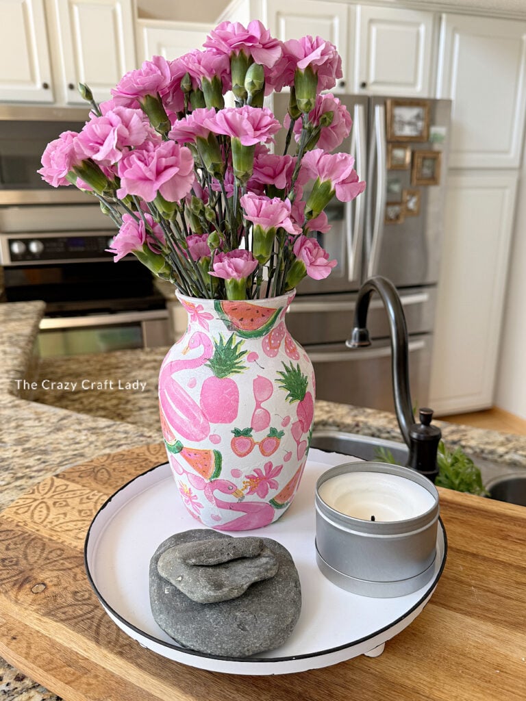 Pink and Green Summer Decoupage Vase