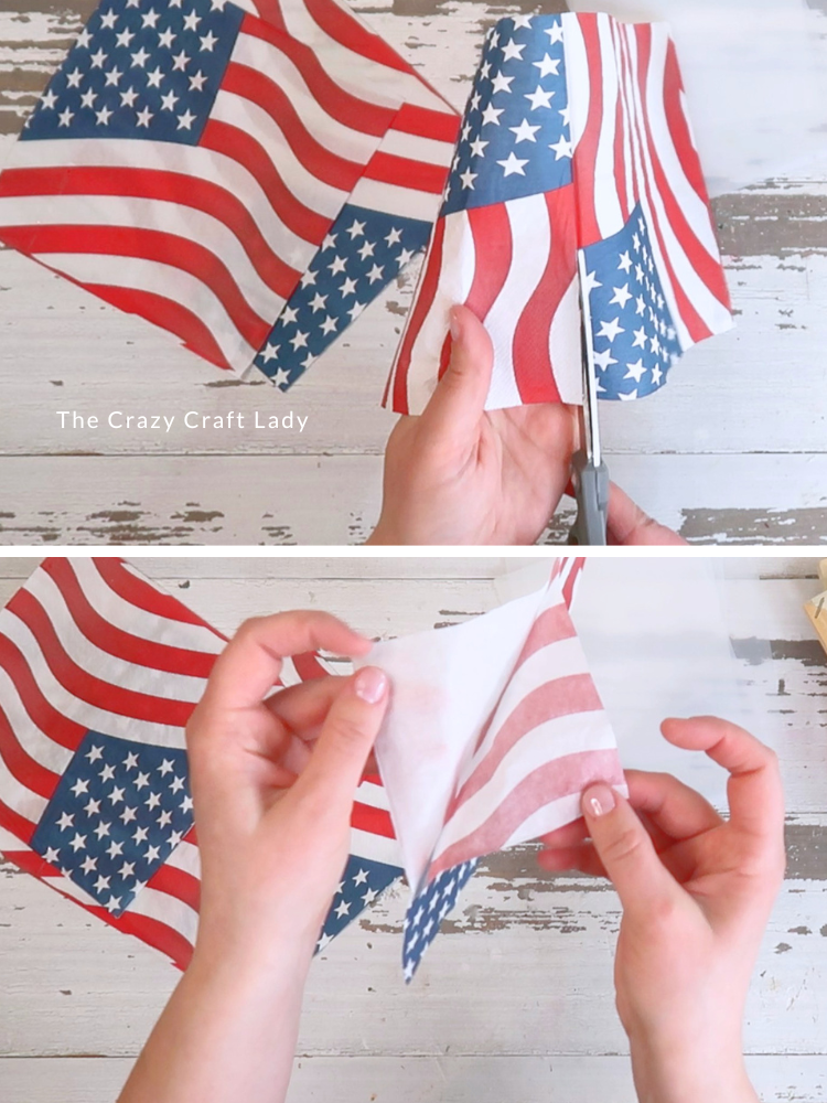 cut paper napkin and separate layers