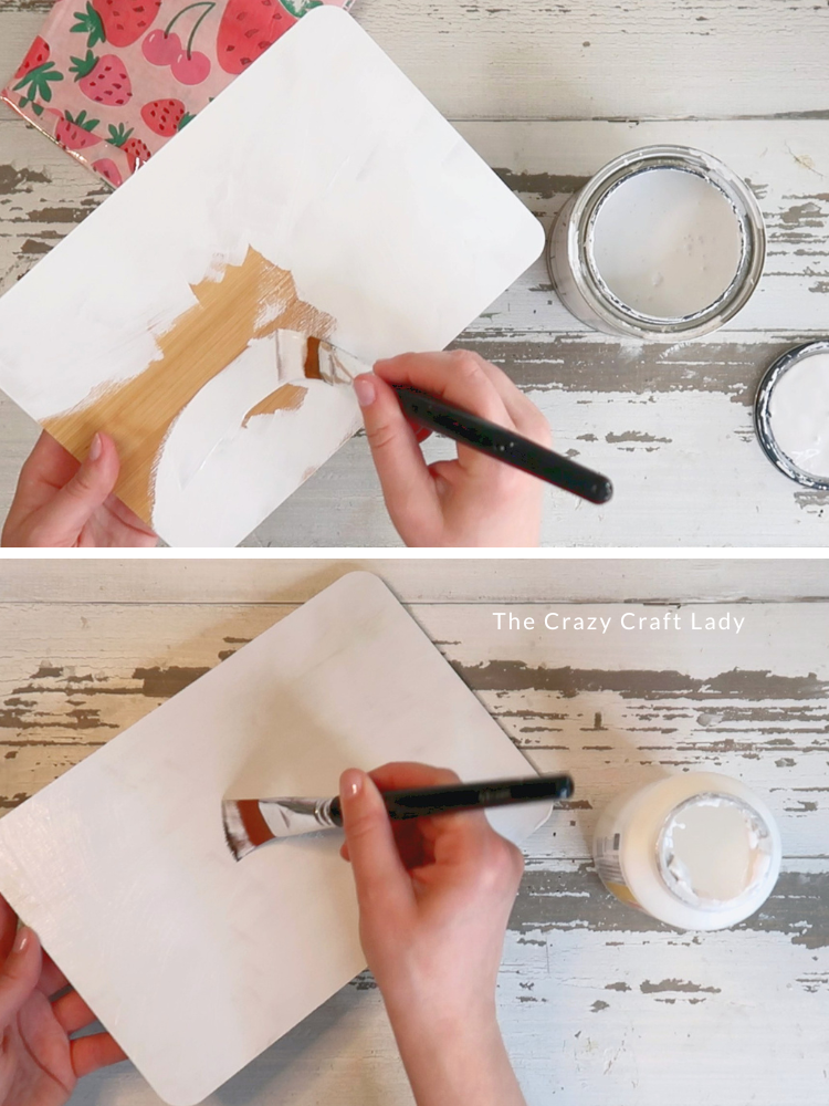 paint cutting board with white paint and Mod Podge