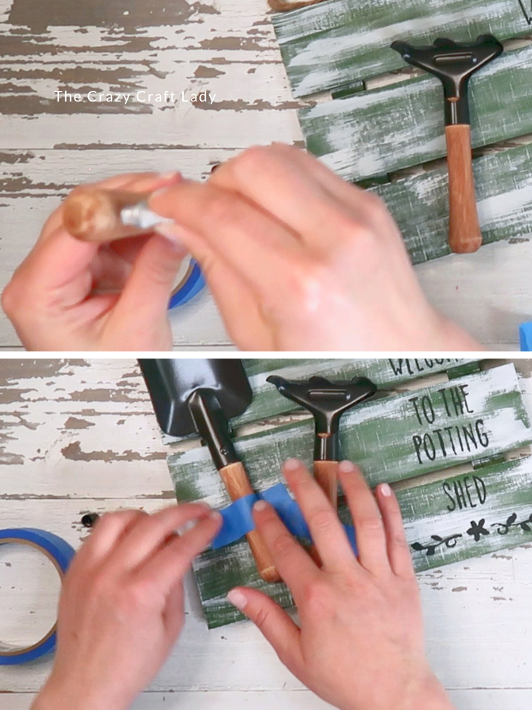 secure hand tools to sign with E6000 glue
