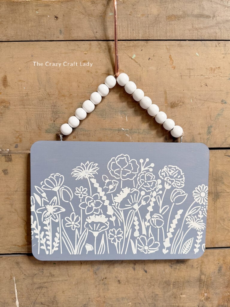 Blue and White Textured Floral Hanging Sign