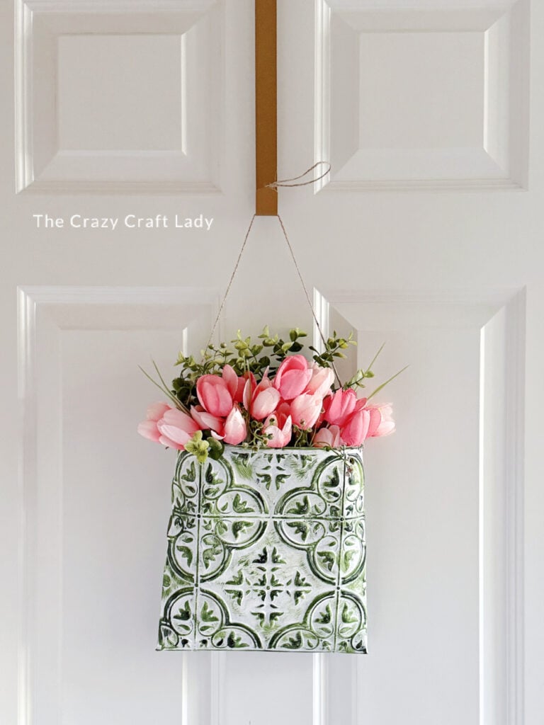 DIY Faux Tin Tile Floral Wall Pocket