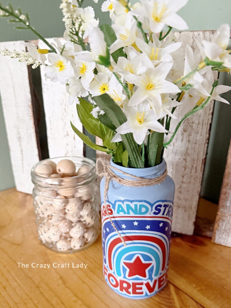 Patriotic Window Cling Decoupage Jar Vase