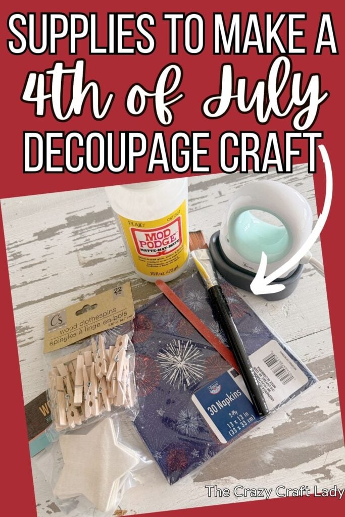 Supplies to make a 4th of July decoupage craft