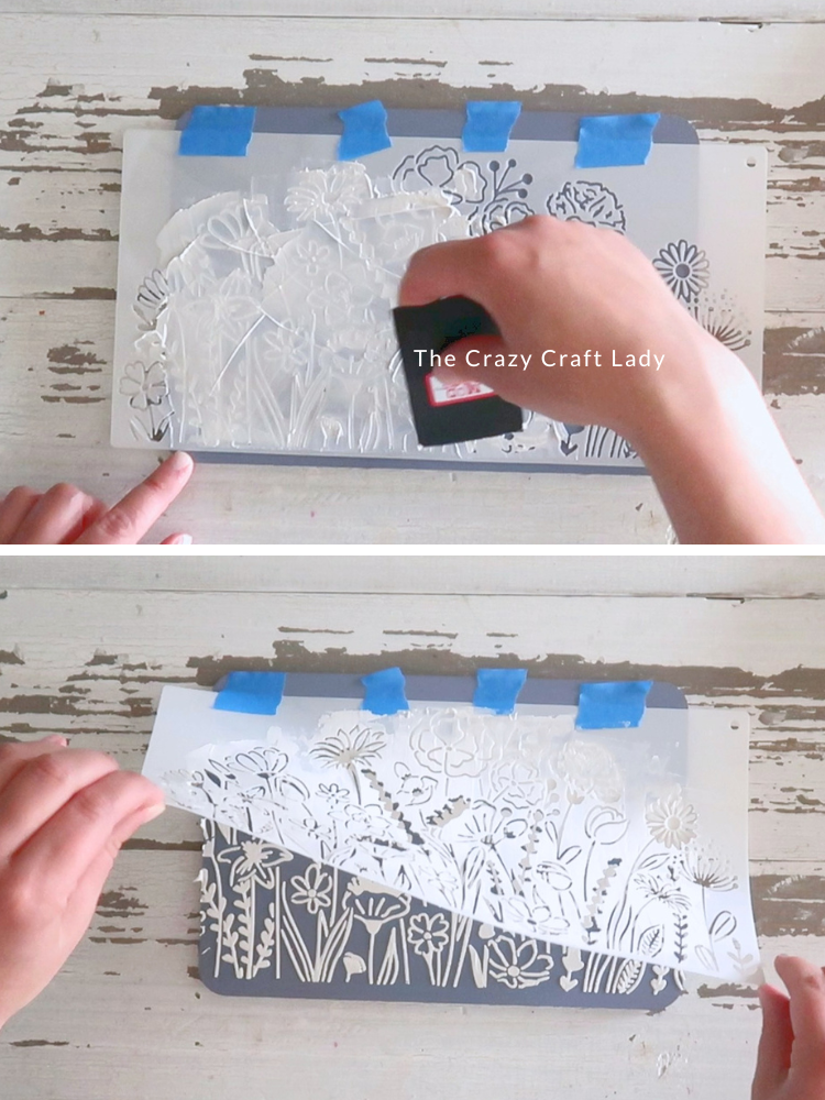 smooth caulk over stencil and gently peel away