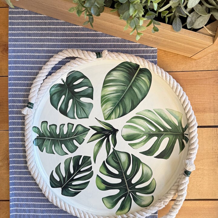 DIY tray with palm leaf decal stickers