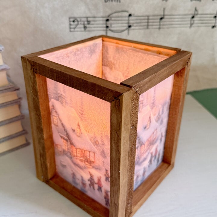 DIY wood frame winter scene lantern