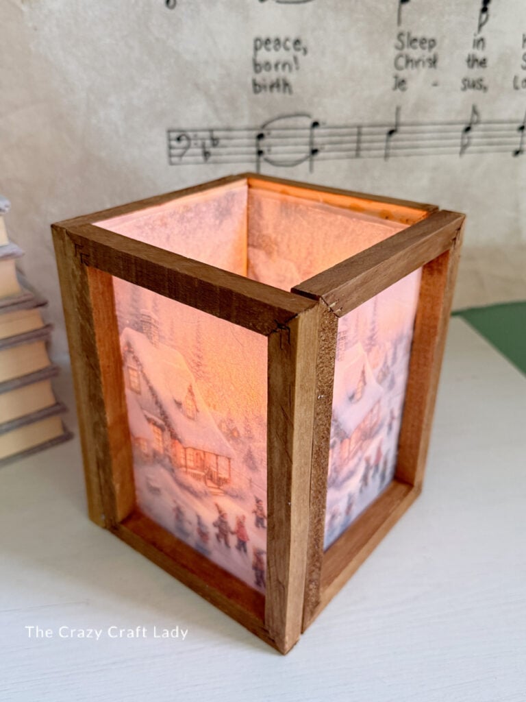 DIY wood frame winter scene lantern