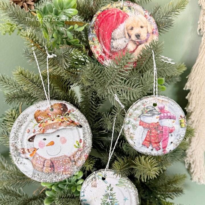 Decoupage Tin Can Lid Christmas Ornaments