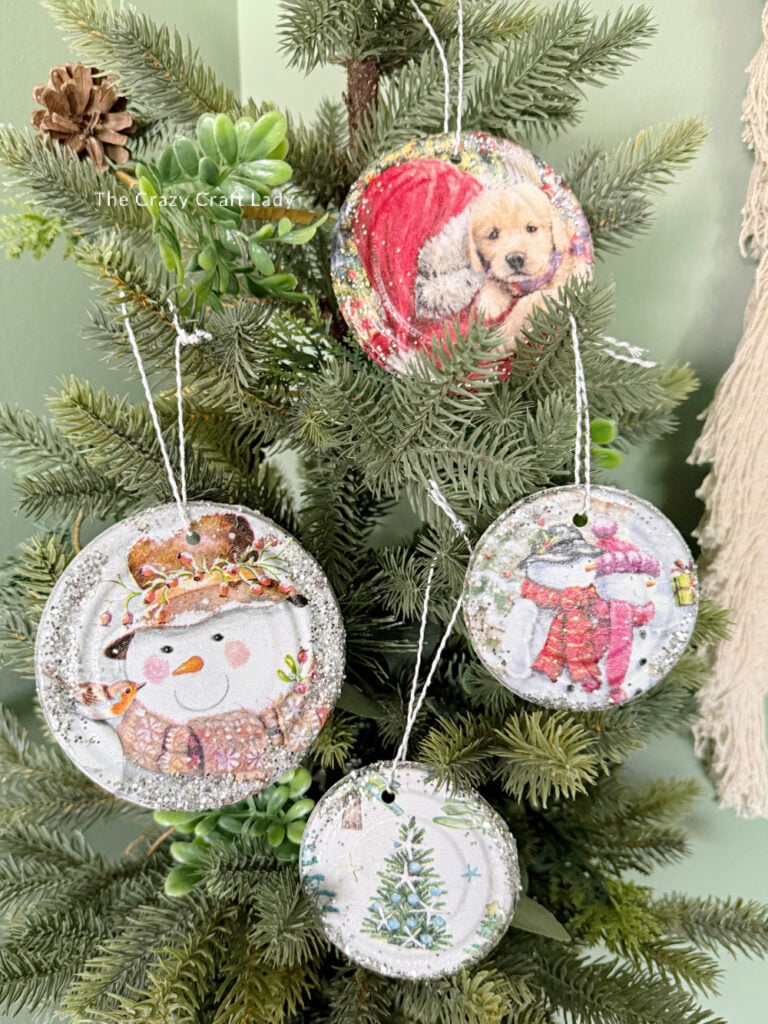 Decoupage Tin Can Lid Christmas Ornaments