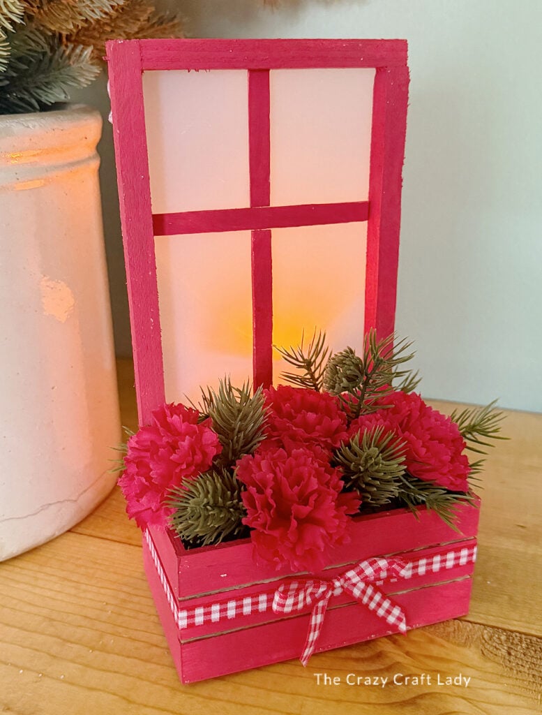 Red Frosted Window Mini Christmas Centerpiece
