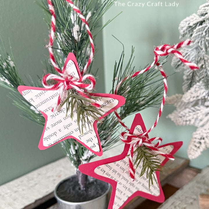 book page star Christmas ornaments with red cardstock paper